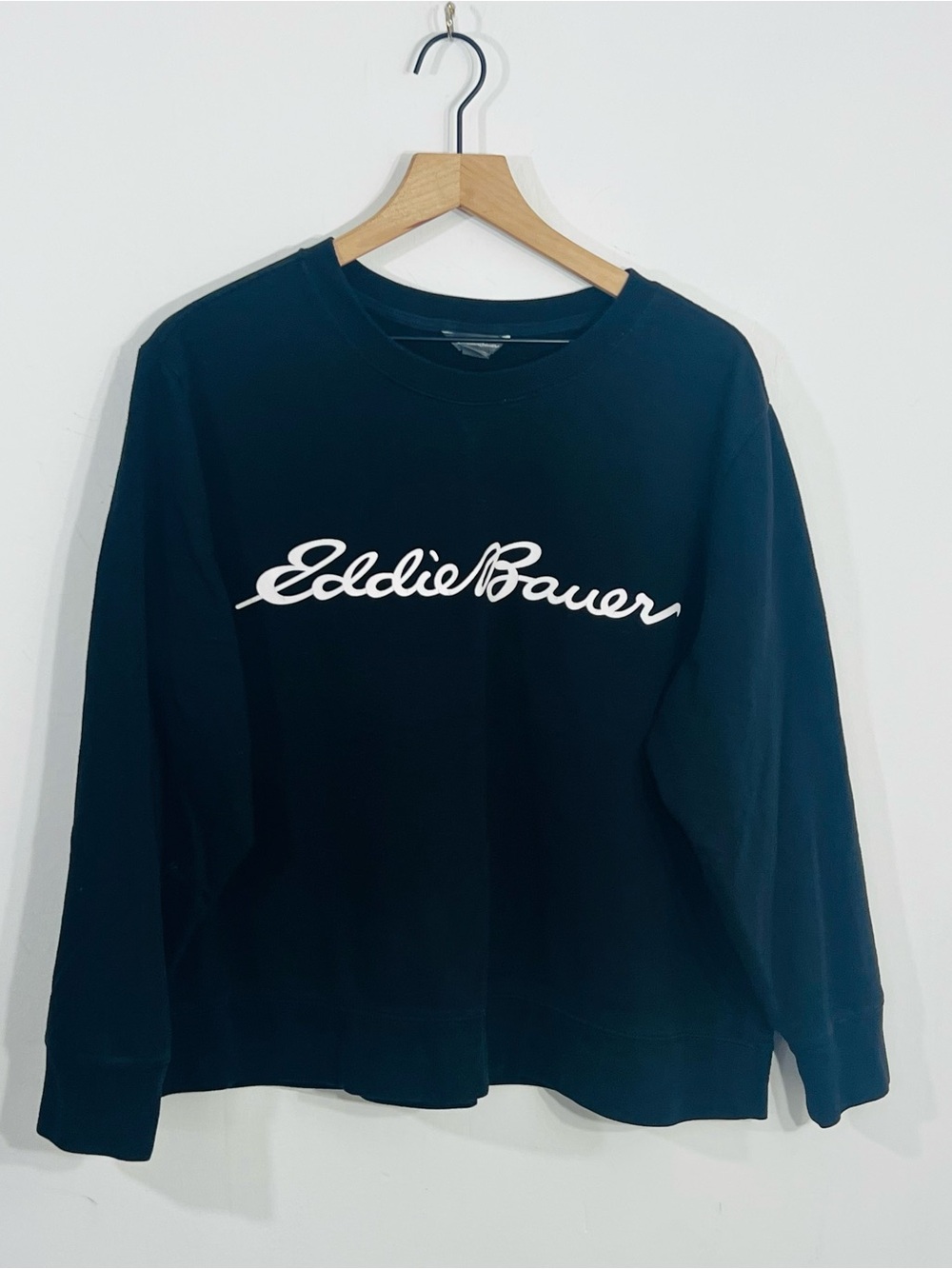Eddie Bauer Womens Plus 2XL Black Pullover Crew Neck Sweatshirt Logo Print